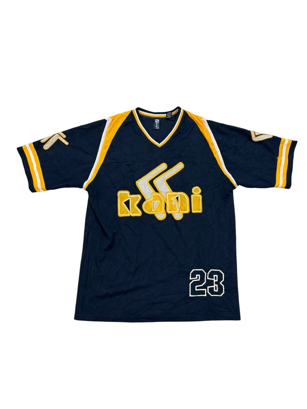 VTG Karl Kani 23 Jersey Navy Yellow Hip Hop Streetwear Y2K Mens XL Stitched